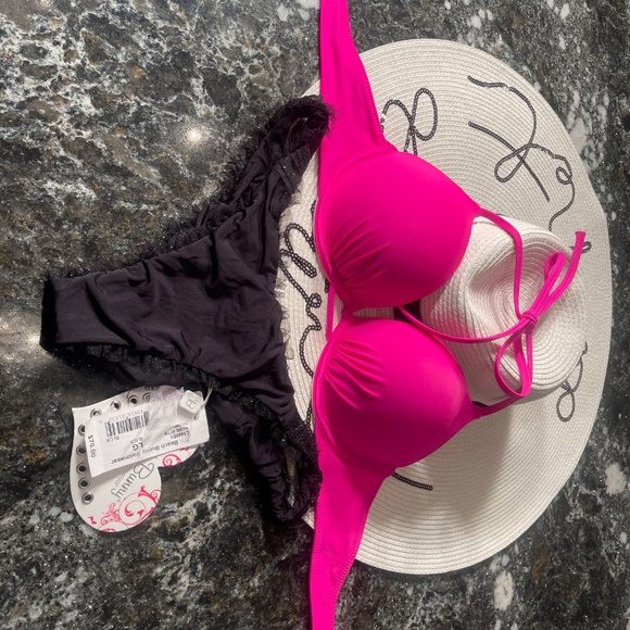 NWOT 34A bikini bombshell lotus pink and L beach bunny tulle bottoms - Picture 9 of 13